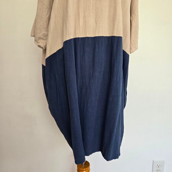 Jackson Rowe Rodina Dress Linen Blend Colorblock Lagenlook Coastal Women Medium - Picture 8 of 11